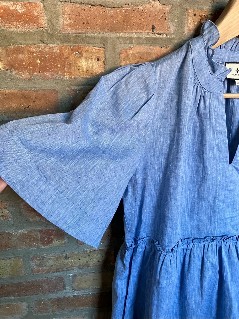 Tuckernuck Chambray Crawford Tiered Ruffle-Sleeve Dress in Light Blue - Picture 4 of 16